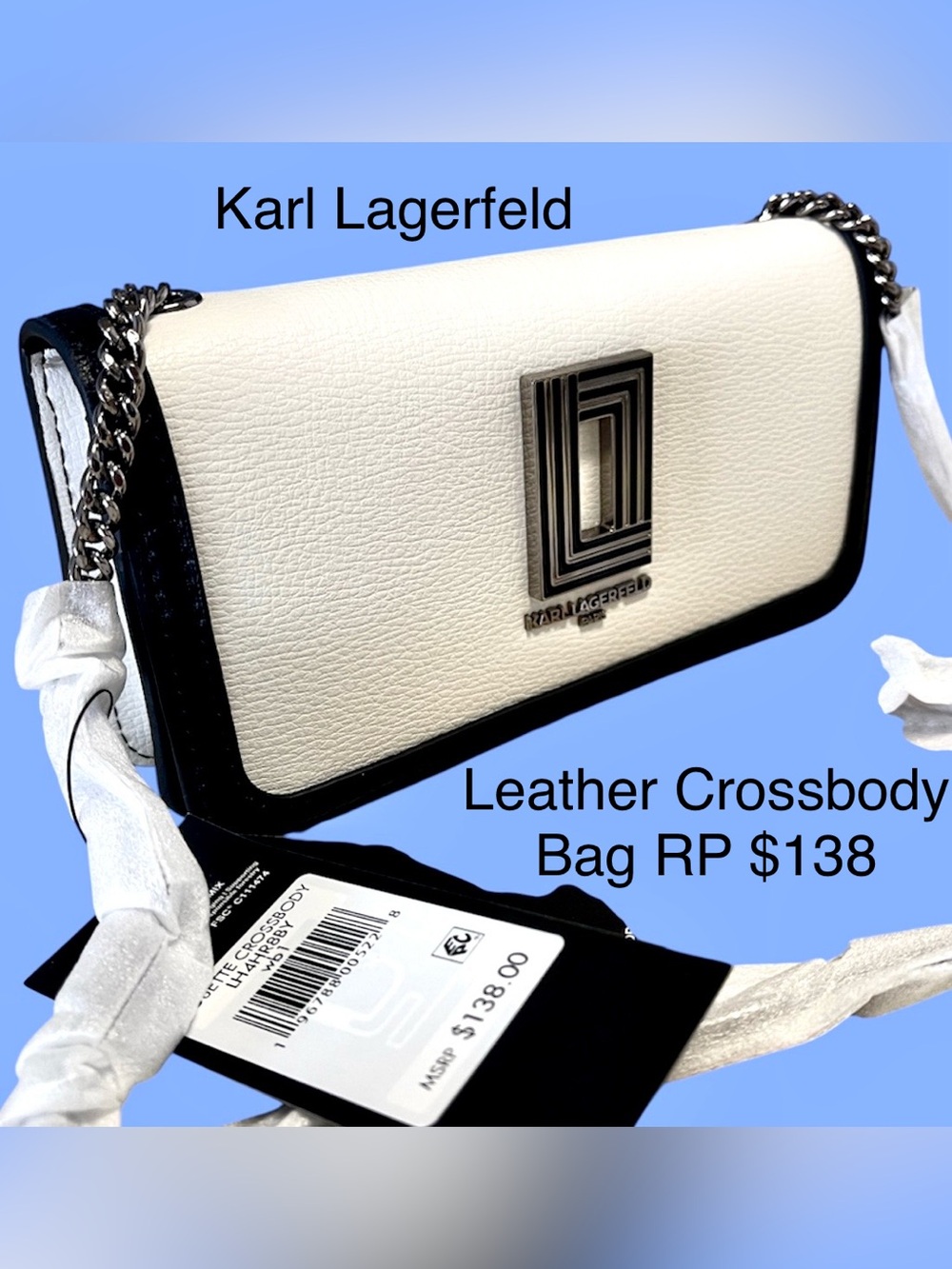 Karl Lagerfeld RP$138 NWT Leather Crossbody Bag/silver hardware Original packagi